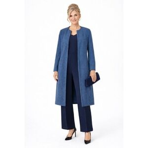 Adrianna Papell Open Jacket Women Sz 18 Blue‎ Embroidered Long Blazer Elegant